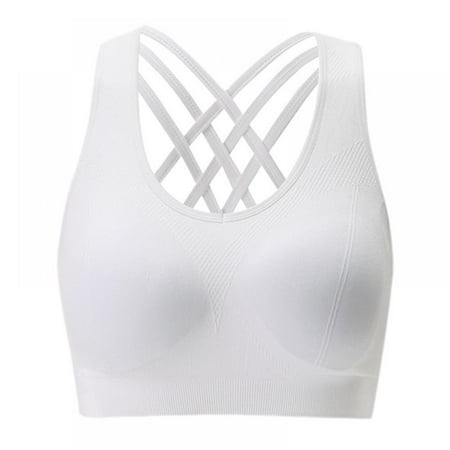 

Spdoo Sports Bra for Women Criss-Cross Back Padded Strappy Yoga Bra White XL