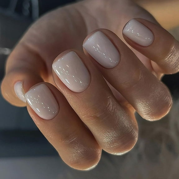 24pcs Short Square Artificial Fingernails Acrylic Press on Nails Glossy False Nails For Weddings Parties And Daily Wear