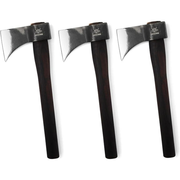 WICING 3-Pack 15.7" Outdoor Axes with 1065 Manganese Steel Blade & Beech Wood Handle, Durable Balanced Design for Woodwork & Backyard Use