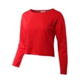 thumbnail image 2 of A2Y Women's Cropped High Low Cutoff Raw Hem Scoop Neck French Terry Sweatshirt Top Red L, 2 of 5
