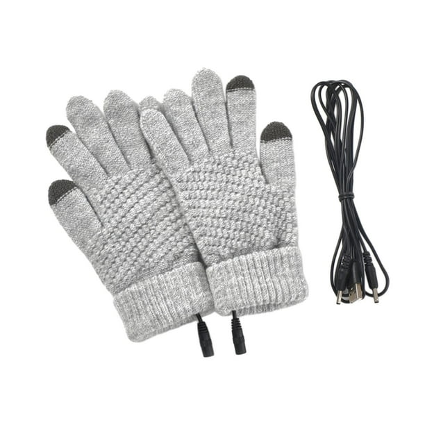 Guantes calefactables con USB, elásticos, de dedos completos, eléctricos y cálidos para pantallas táctiles. Gris