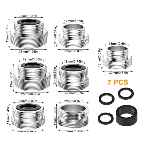 Faucet Adapter Kit for Garden Hose 7 Piece, Brass Connector Set, Leak Proof 15-27Mm, for Kitchen Bathroom, Filter Standard Diverter