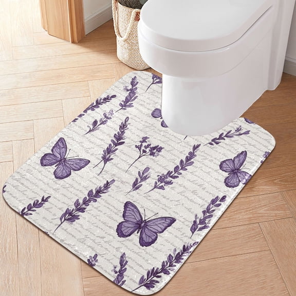 RMDQTR 20" × 24" U Shape Bathroom Rugs Plush Toilet Base Mat Soft Rugs Non Slip Absorbent Lavender Flowers and Butterflies