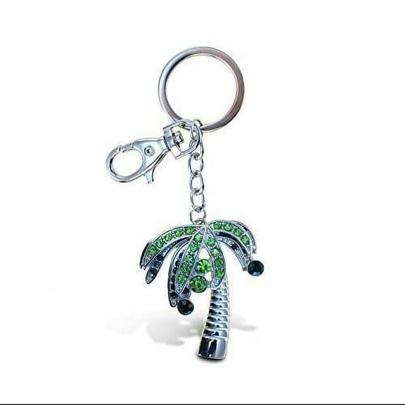 Aqua79 Palm Tree Keychain - Silver 3D Sparkling Charm Rhinestones Fashionable Stylish Metal Alloy Durable Keyring Bling Crystal Jewelry Accessory With Clasp For Keychain, Bag, Purse, Backpack, Handbag