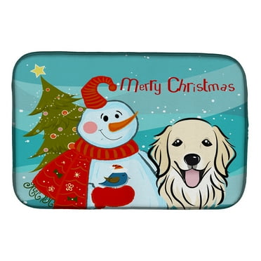 Carolines Treasures BB1825DDM Snowman with Golden Retriever Dish Drying Mat 14 x 21" multicolor