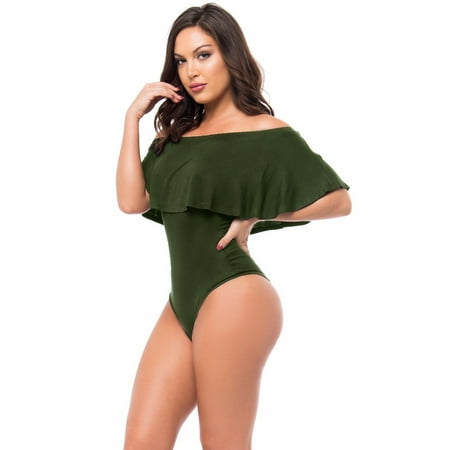 Lap Tee One Piece Senfloco Sexy Bodycon Off-the-Shoulder One-piece Swimsuit for Women, Swimsuit with Flouncing Overlay Top ()