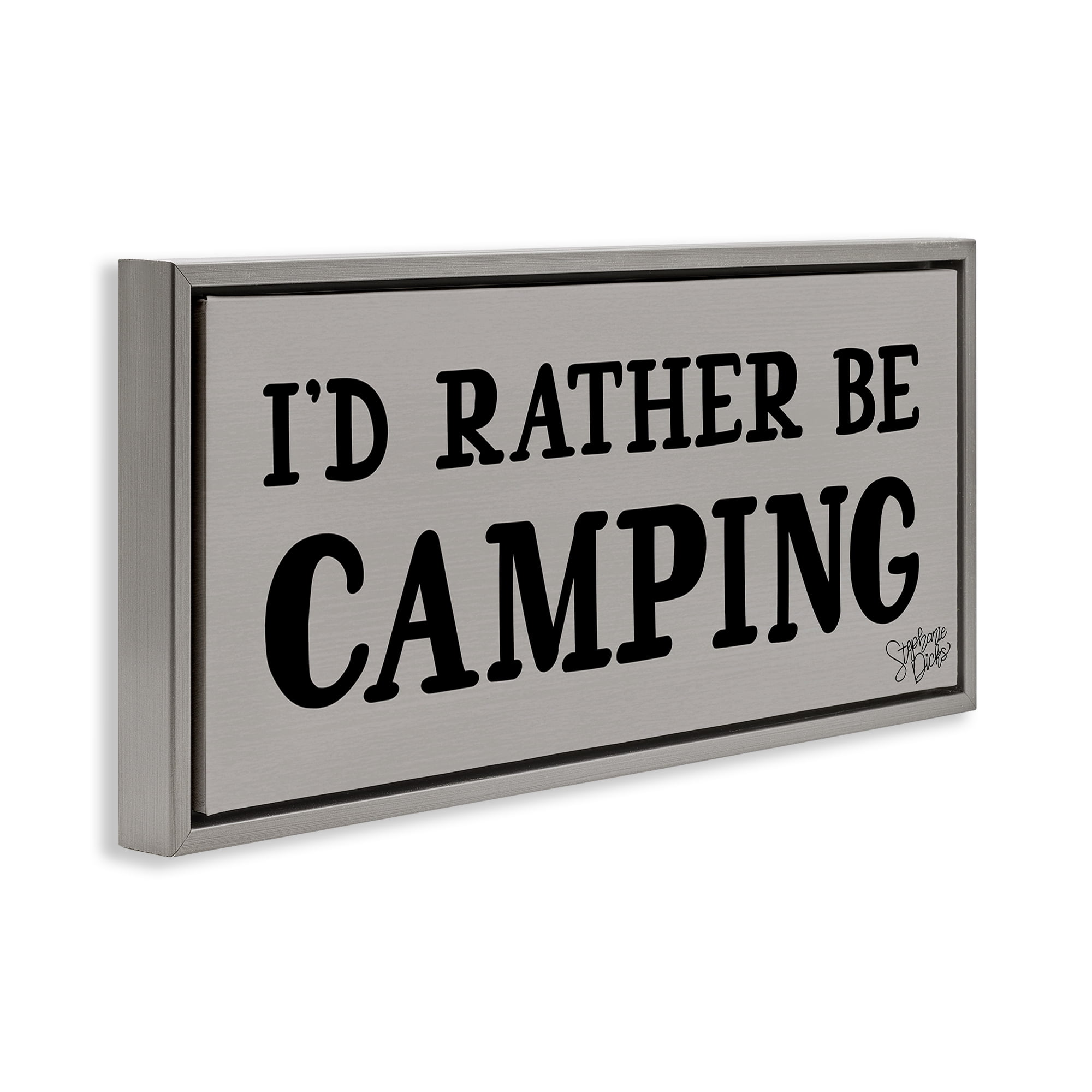 Stupell Industries Rather Be Camping Text & Numbers Painting Gray Floater Framed Canvas Art Print Wall Art, 25 x 11