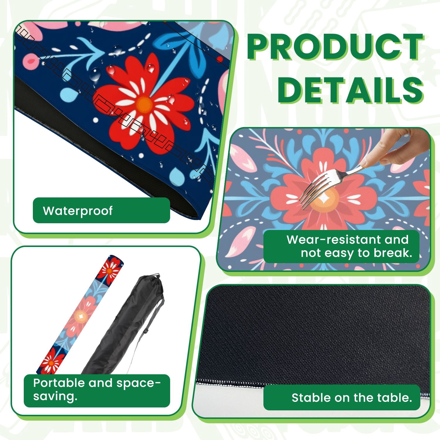 Mahjong Mat 31.5" x 31.5" Colorful Floral Red Pink Flowers Dark Blue Non-Slip Noise Reduction American Mahjong Tiles Table Cover for Dominoes Poker Card Board Games Gift