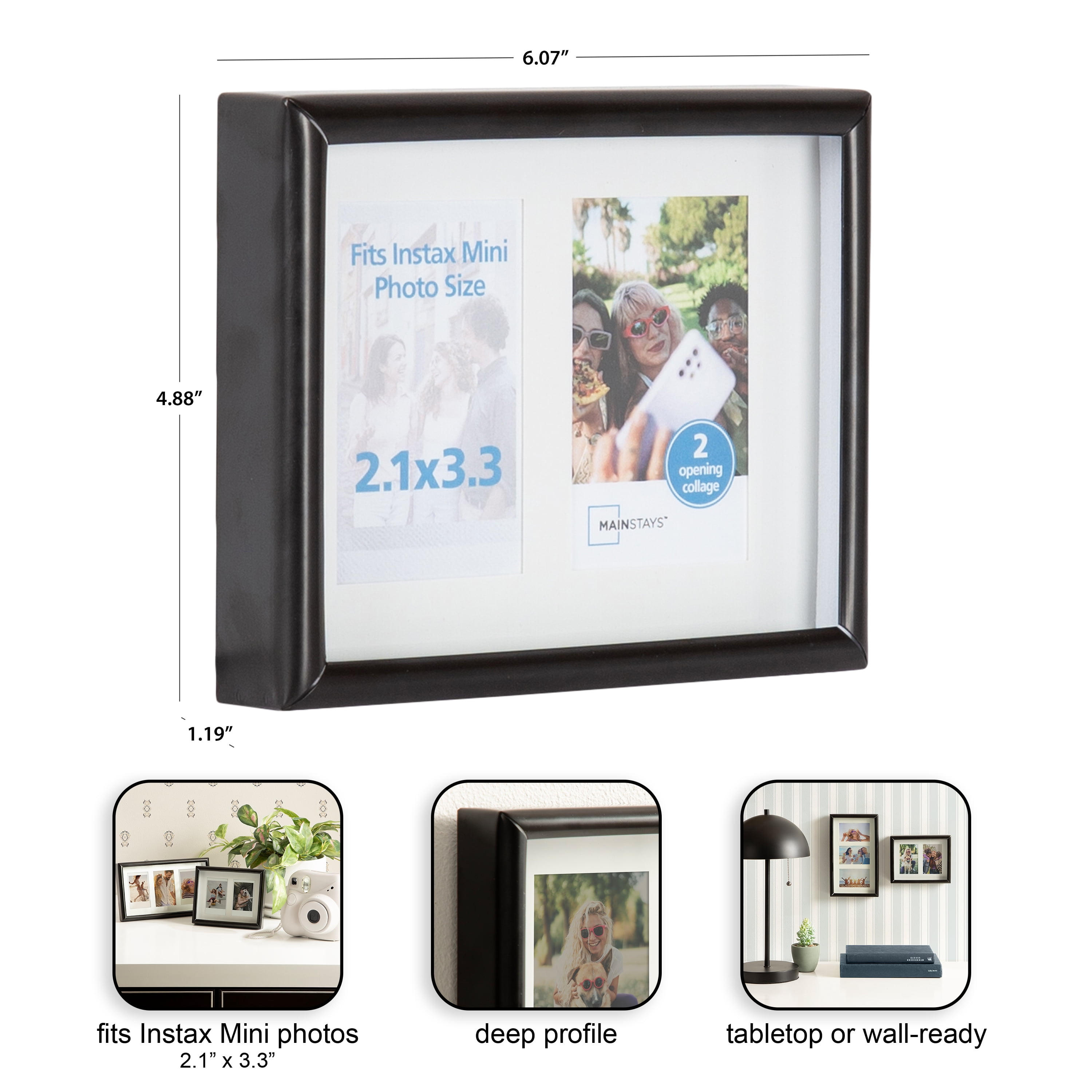 Mainstays – Instax Mini Picture Frame – Black Gallery 2 Photo Tabletop Photo Frame