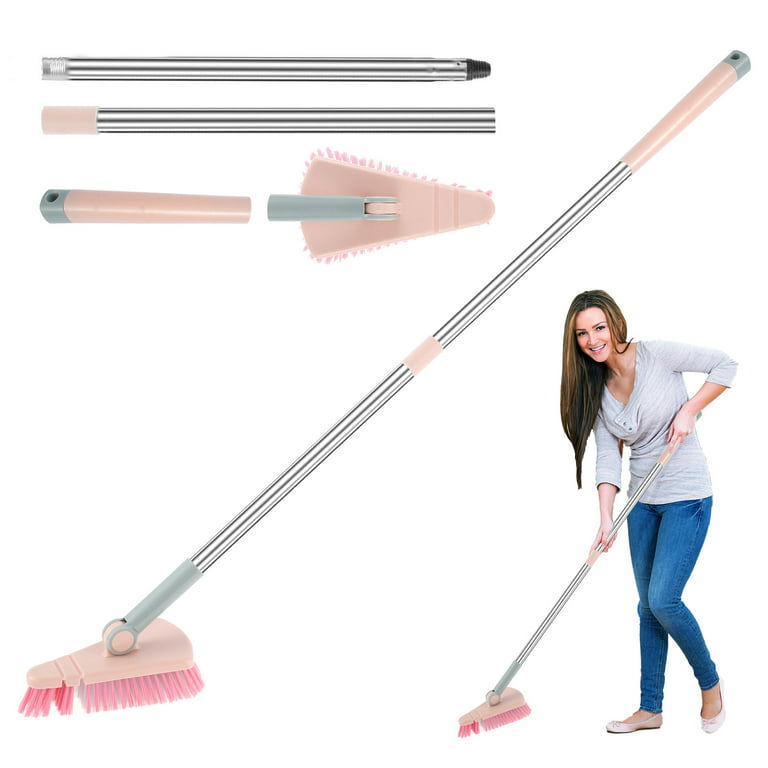 Lochimu Triangle Floor Brush，Shower Cleaning Brush with Flexible Brush Head  Powerful Shower Cleaning Scrubber with Long Handle Reusable Sturdy Cleaning  Brush for Bathroom 