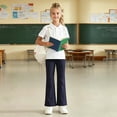 thumbnail image 2 of RUTAYY Girls Flare Pants Elastic Waist with Pockets Trousers Pull On Straight Leg Long Trousers Navy, 2 of 8