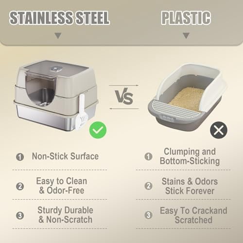 Enclosed Cat Litter Box with Scoop, Side Entry Cat Litterbox for Kitty & Multi-Cat, Anti-Leakage, Non-Sticky (Beige)