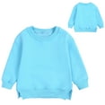 thumbnail image 2 of PINQI Toddler Baby Boy Girl Fleece Pullover Sweatshirt Solid Color Crewneck Blouse Shirt Warm Fall Winter Clothes Long Sleeve Solid Color Pullover Tops(Blue,6-9 Months), 2 of 5