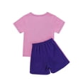 thumbnail image 4 of inlzdz Kids Boys Girls 2 Piece Sport Outfits Moisture-Wicking T-Shirt with Shorts Set Running Purple 110, 4 of 7