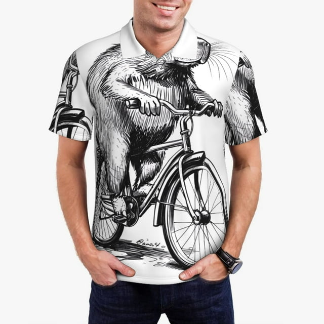 Vsdgher Polo à Imprimé Capybara Roulant à Bicyclette pour Hommes, Polo Extensible à Manches Courtes pour Hommes, Chemises pour Hommes-3X-Grand