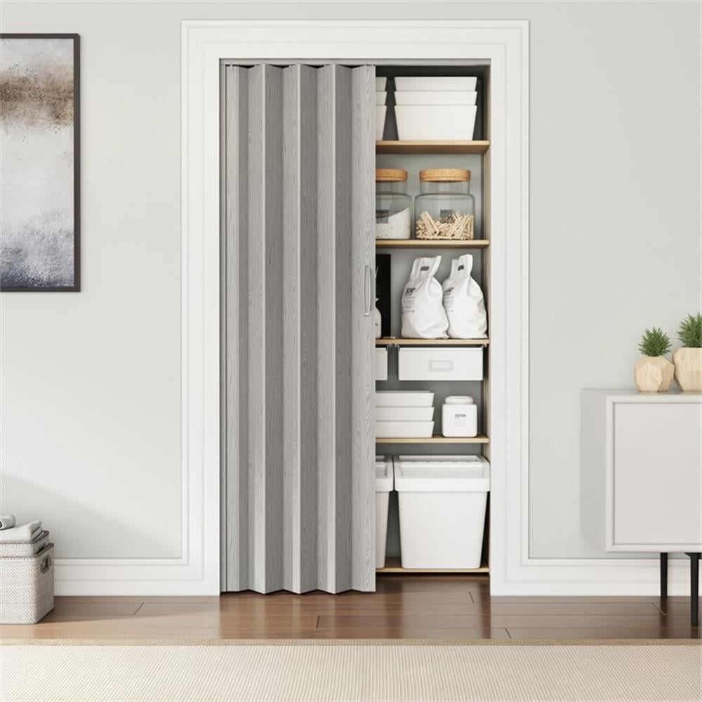 Pemberly Row 48" W PVC Foldable Accordion Doors or Privacy Room Divider - Grey