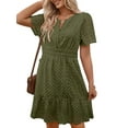 thumbnail image 3 of UVN Women Dress Summer Short Sleeve V Neck Dress Ladies Caual A Line Hollow Out Lace Beach Dresses, 3 of 8