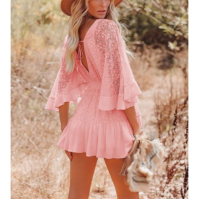 crochet swing dress Women's lace Romper Dress, Batwing Sleeve Backless Ruffle Dresses, Buttons Down Beach U S M C BRAND: GAP as they are not Color:French-Blue Maxi dress pattern