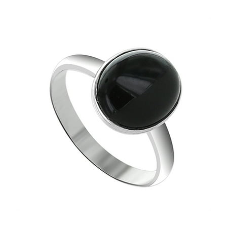 Onyx Jewelry Gemstone Rings - Gem Avenue 925 Sterling Silver Oval Black Onyx Gemstone Ring