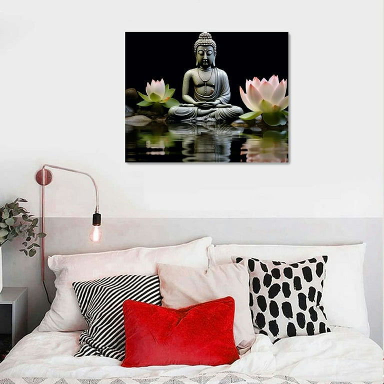 COMIO Buddha Canvas Wall Art Lotus Flowers Zen Stone COMIO Buddha Canvas Wall Art Lotus Flowers Zen Stone