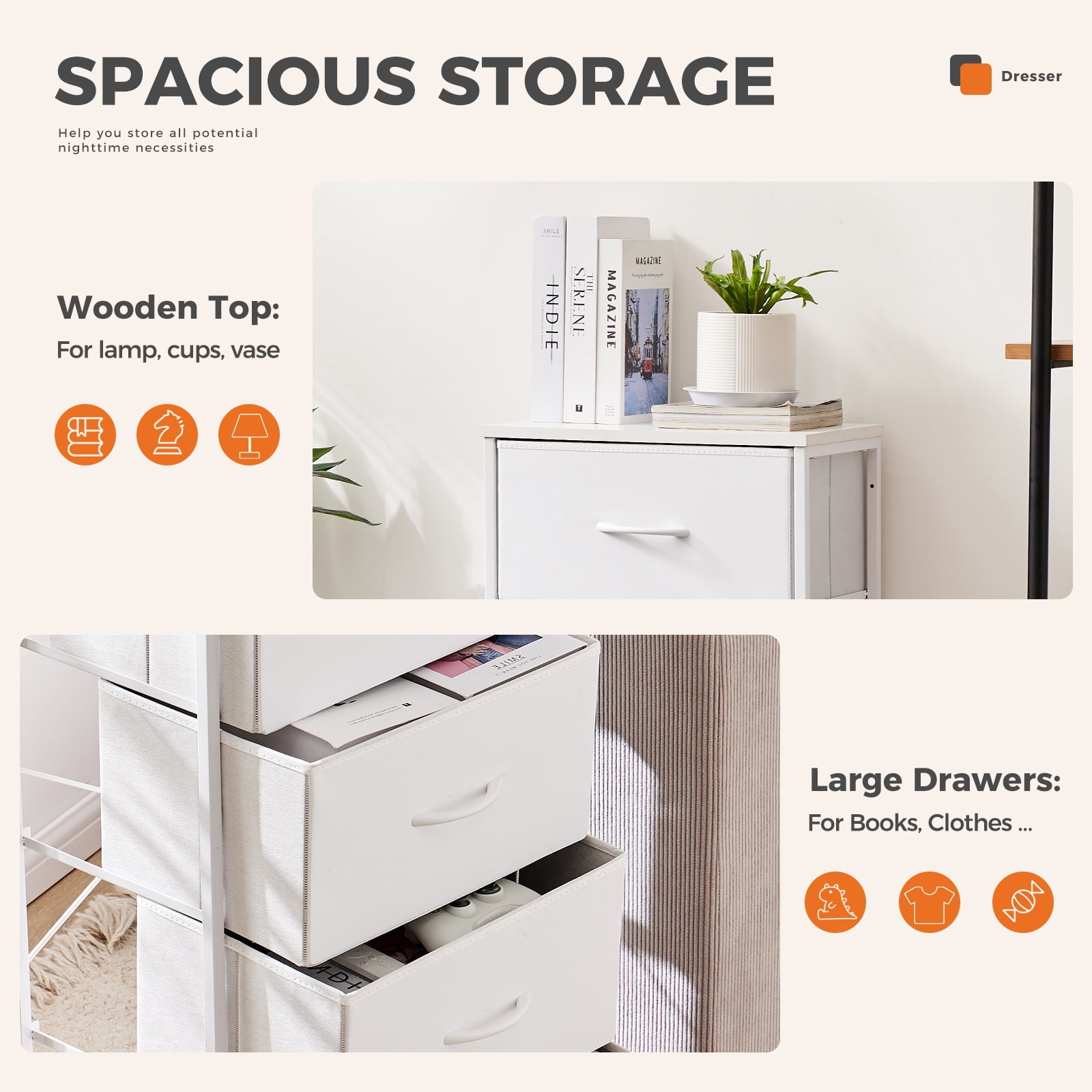 CONCETTA 4-Drawer Fabric Dresser Storage Chest for Bedroom, Closet, Storage Furniture for Adults, White