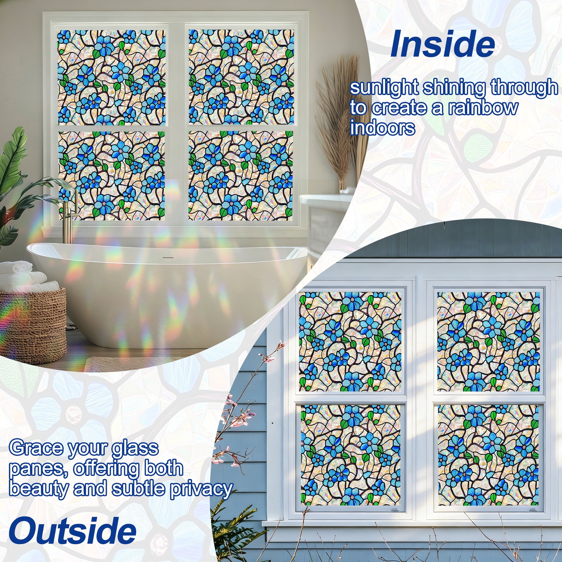 Countewol Window Privacy Film with Installation Tools Home Decorative Colored Glass Window Stickers Reusable electrostatic Rainbow Stickers