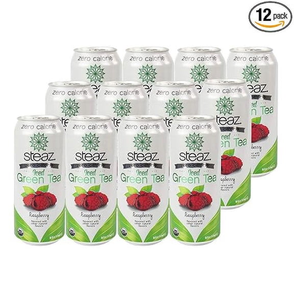 Steaz Organic Zero Calorie Iced Green Tea, Raspberry, 16 OZ (Pack of 12)