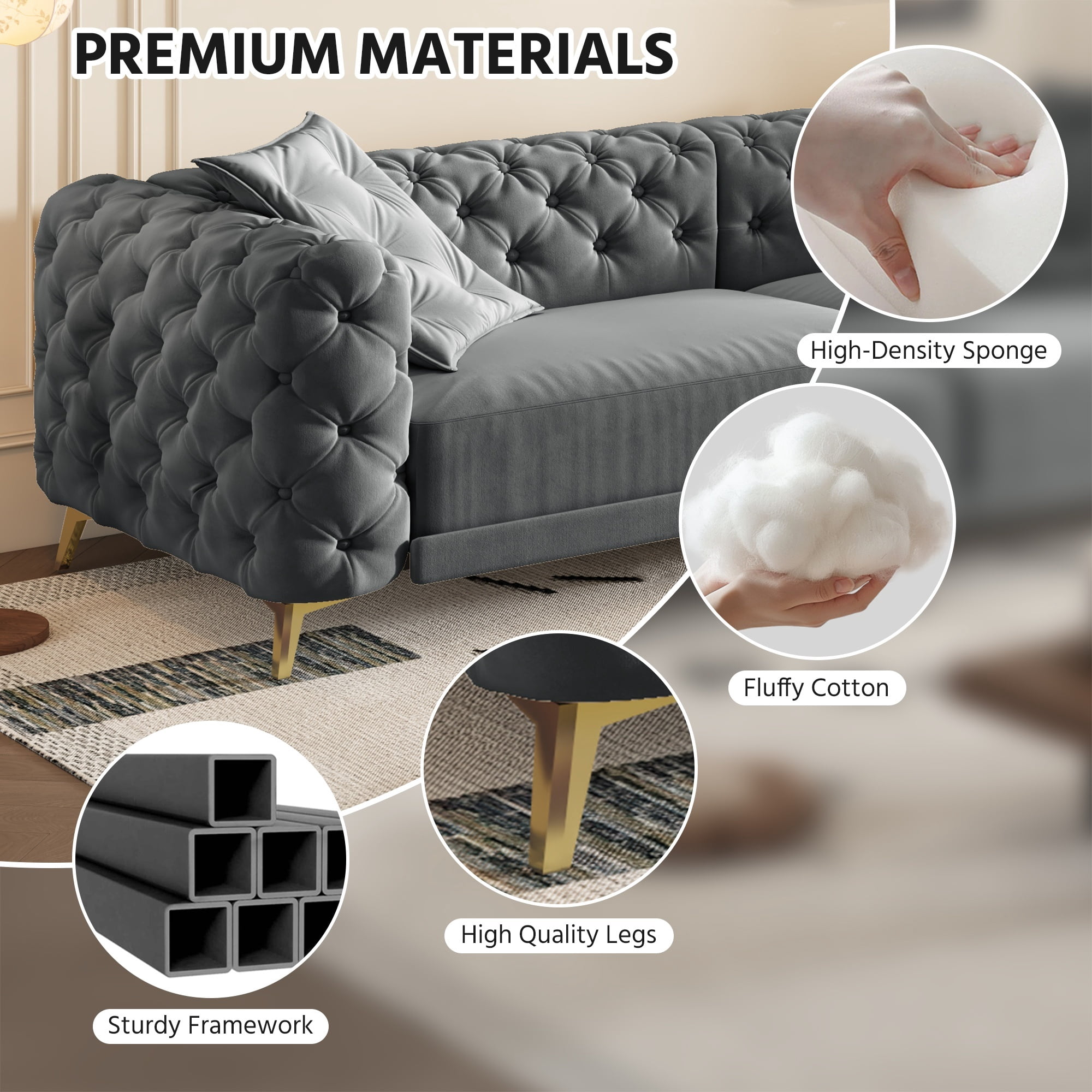avobird 97" Overside Convertible Sofa, 3 in 1 Pull Out Sleeper Sofa Bed with Movable Ottoman, Button Tufted Modern Sofa for Living Room, Dark Gray