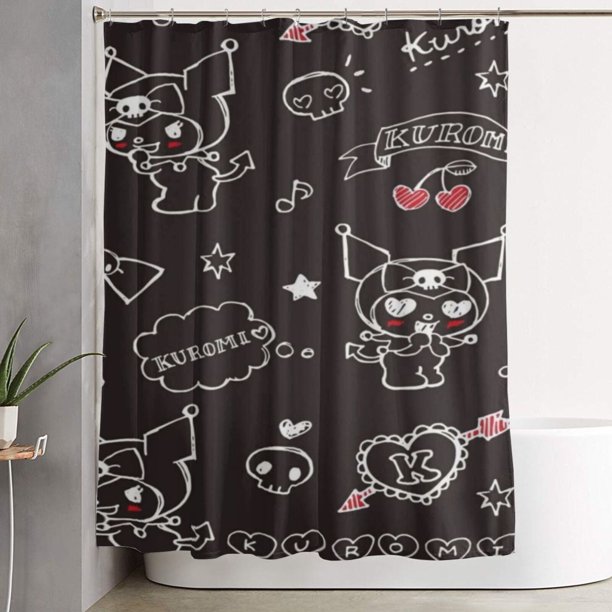Cortina de ducha Kuromi con diseño de dibujos animados, cortinas de ducha para baño con 12 ganchos, impermeable, lavable, poliéster, juego de decoración para el baño, 60 x 72 pulgadas, hierro