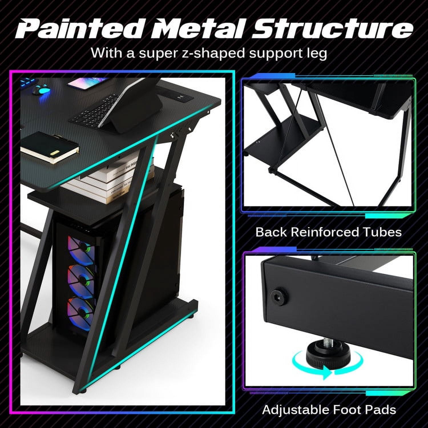 Topcobe L Shaped Gaming Desk with Outlets and USB Ports, Home Office Furniture, Ideal for Working and Studying, Black