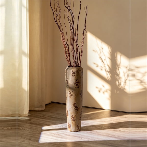 Sziqiqi 23.6in Tall Distressed Metal Floor Vase, Rustic Tapered Iron Vase for Farmhouse Decor, Sturdy Cylinder Vase for Entryway Corner Living Room