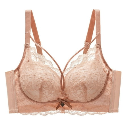 Yyeselk Lace Bras for Women Wirefree Full Coverage Push Up Minimizer Bra Sexy Lift Up Breathable Padded Bra No Underwire Comfort Daily Bra Rose Gold L