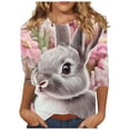 thumbnail image 1 of ZVAVZ Joyeuses Pâques Chemises pour Femmes, Bonbons de Pâques Col Rond Hauts Décontractés Mignons Lapin Manches 3/4 T-Shirts Imprimés Tops de Printemps Vente en Liquidation Gris P, 1 of 5
