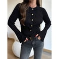 thumbnail image 4 of Suéter de Cuello Redondo Acanalado para Mujer, Camisa de Punto Acampanada de Larga con Botones y Abertura Frontal, Conjunto de Otoño Negro M, 4 of 8