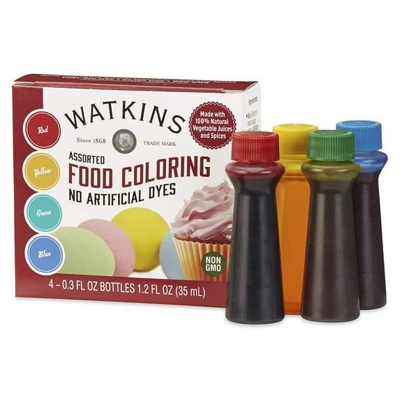 Watkins Assorted Food Coloring, 1 Each Red, Yellow, Green, Blue, Total Four .3 oz bottles