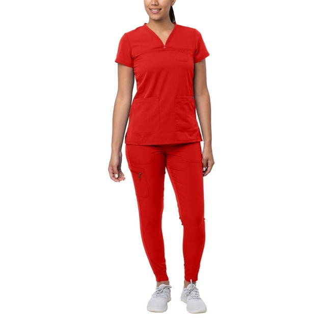 Adar Pro Movement Booster Scrub Set For Women - Sweetheart V-Neck Scrub Top & Yoga Jogger Scrub Pants