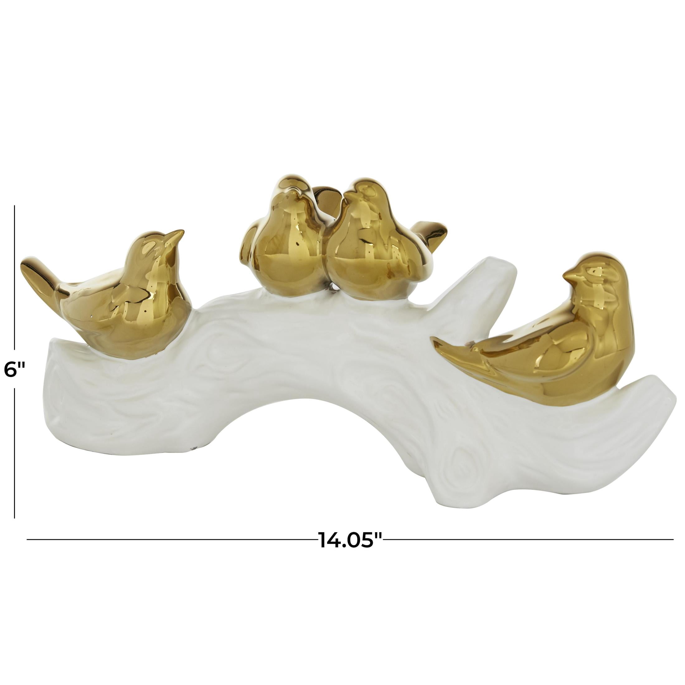 14" x 6" Gold Porcelain Ceramic Bird Sculpture, by DecMode