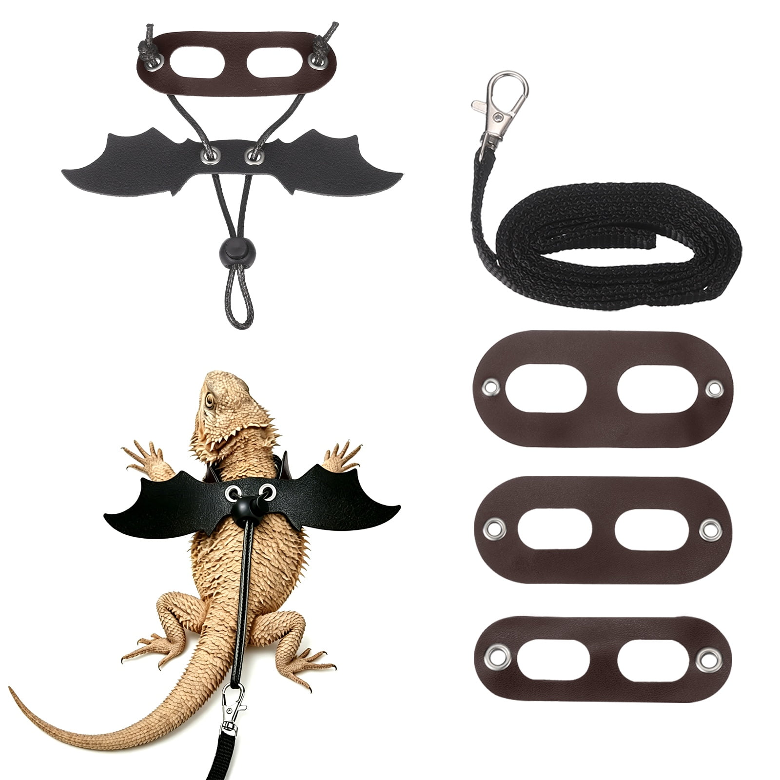Uxcell Bearded Dragon Lizard Leash Harness Dinosaur Wing Lizard Harness Leash with Wing Adjustable Soft Leather (S/M/L 3Pcs Brown) for Bearded Dragon Lizard Reptile Squirrel Rat