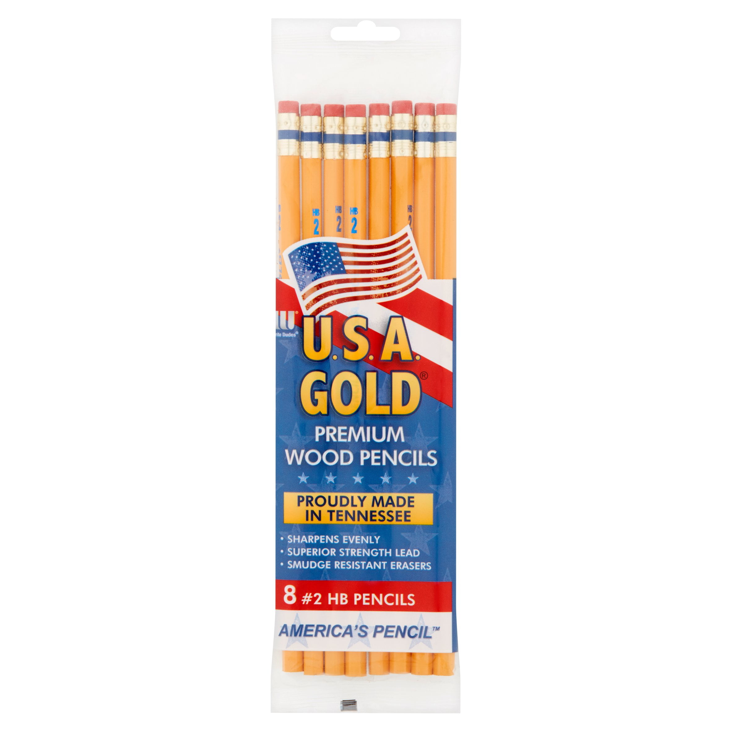 The Write Dudes U.S.A Gold Pencils Premium Wood