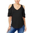 thumbnail image 2 of Almost Famous Blusa de punto con volantes para mujer, negra, grande Almost Famous Tejer, 2 of 2