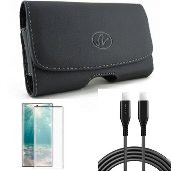 Case Belt Clip & Screen Protector & 10ft Long USB-C Cable for Samsung Galaxy Note 20 (6.7") - Combo with Leather Swivel & Tempered Glass (Fingerprint Unlock) & PD Fast Charger Cord Power