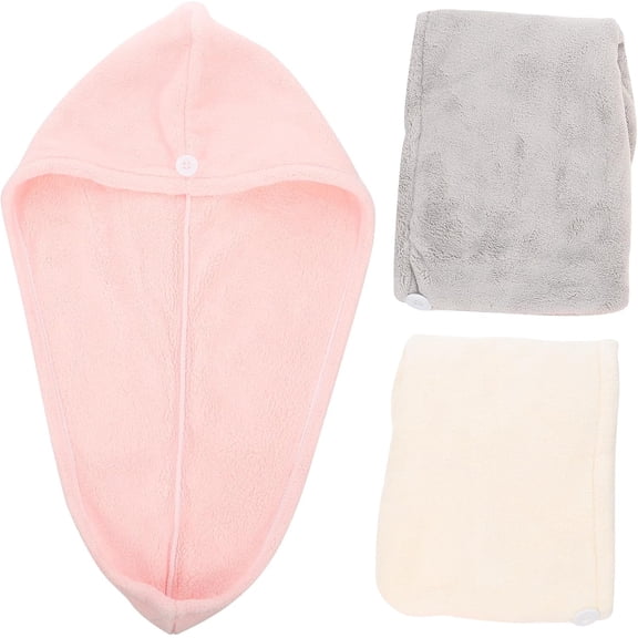 3-Piece Absorbent Hair Drying Towels, Thick Soft Fleece Double-Layer Head Wrap, Fast Drying for Shower and Bath