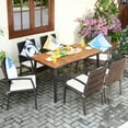 thumbnail image 4 of Patiojoy 7PCS Patio Rattan Furniture Dining Set Wooden Table Cushioned Chair, 4 of 8