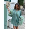 thumbnail image 1 of Camisa lisa de retazos de plumas brillantes para mujer, Tops de un solo pecho con cuello levantado, Tops de playa para vacaciones, 2024, 1 of 5