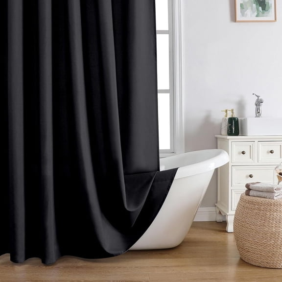 Appoft Solid Black Shower Curtain for Bathroom, Fabric Shower Curtain- Soft Cloth & Hotel Spa Quality, Water Repellent, Machine Washable Shower Curtain Set with 12 Hooks, Grommets Top, 72Wx72L