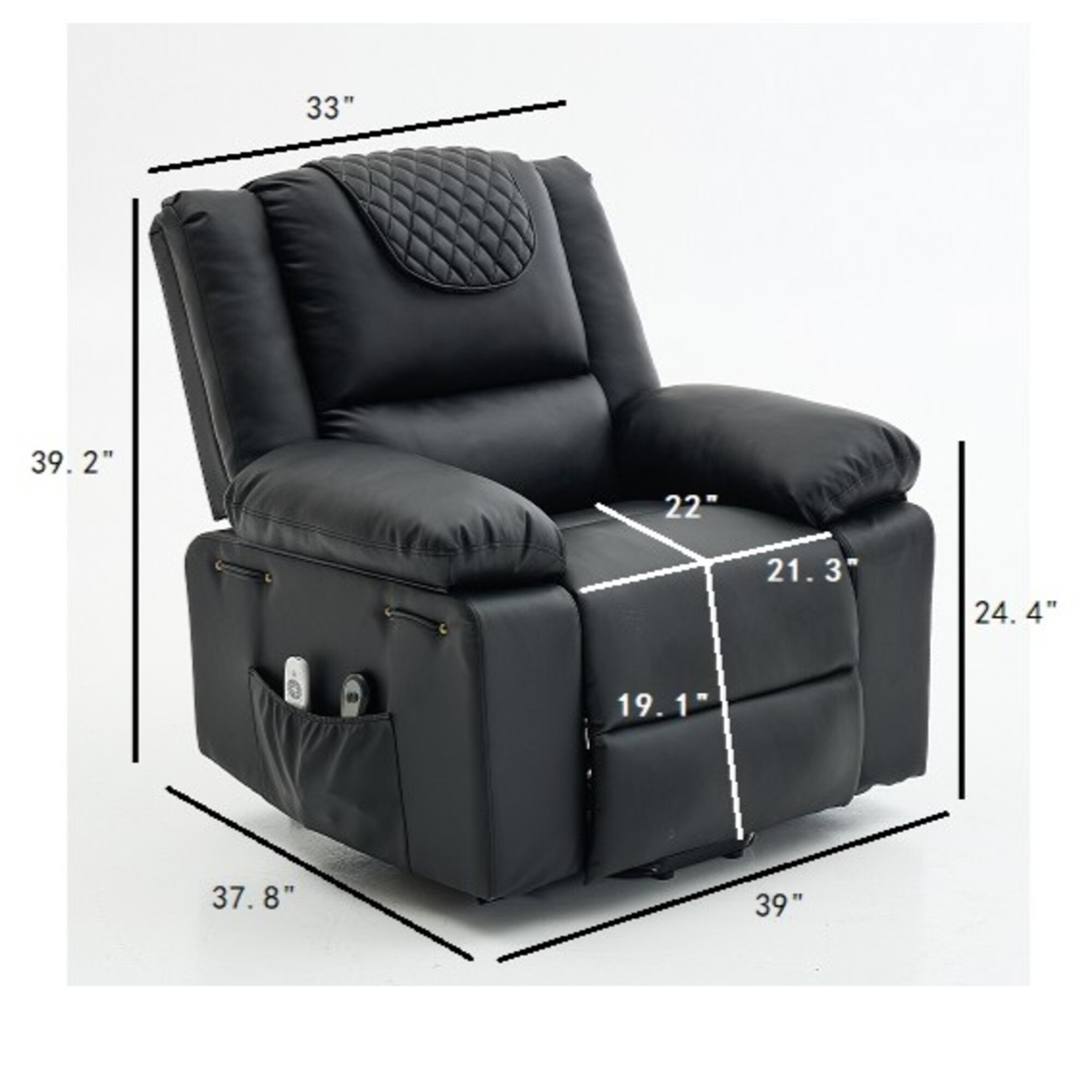 Noble House PU Leather Recliner with Heat & Massage, Remote-Control Assist Chair for Seniors, Black