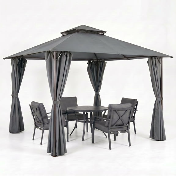 HOTEEL 10x10 Gazebos for Patios, Canopy Tent Outdoor Gazebo Backyard Gazebo Patio with Curtains and Double Roof for Party, Wedding, BBQ and Event, Gray