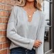 thumbnail image 2 of Suéter de mujer de manga larga con cuello en V Drop Shoulder Pure Color Casual Fit Suéter de punto para mujer, 2 of 7