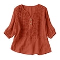 thumbnail image 7 of 3/4 Length Sleeve Womens Tops Spring Summer Casual Cotton Linen Lightweight V Neck Embroidered T Shirts Blouse, 7 of 7