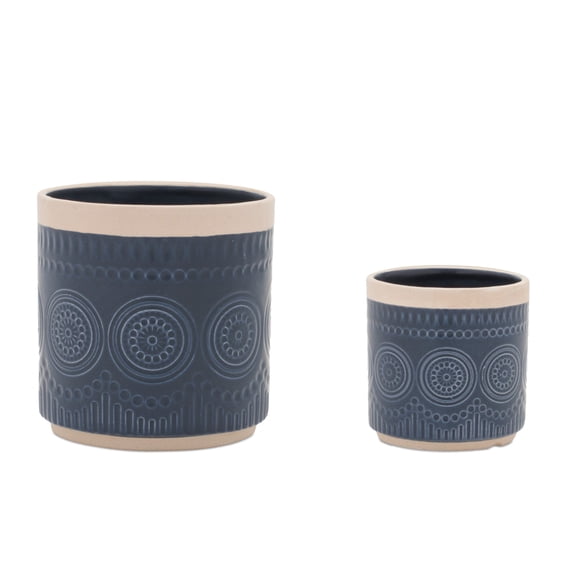 Melrose Cylindrical Mandala Ceramic Planter - 6" - Set of 2
